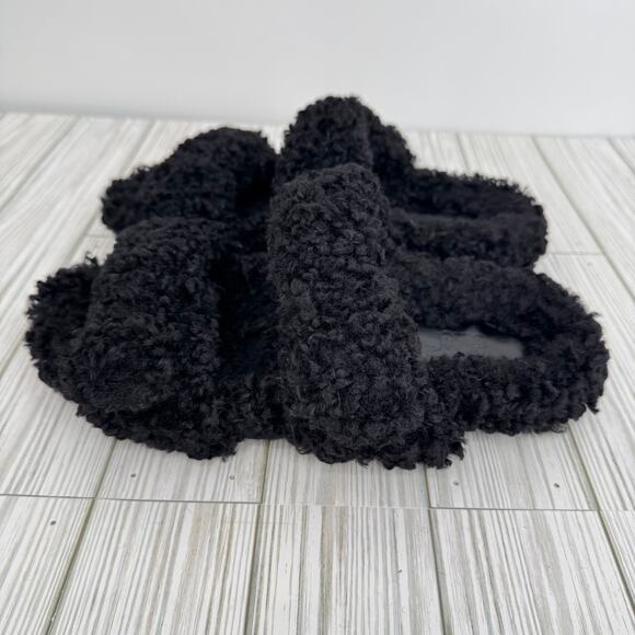 Gia Borghini Eco sandals 39 faux shearling double strap hook loop slip on flat - Picture 3 of 11